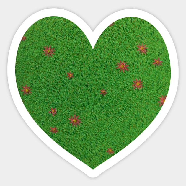 Romantic pink flower in a mellow green meadow, lover minimal painting spring landscape Sticker by Tapood